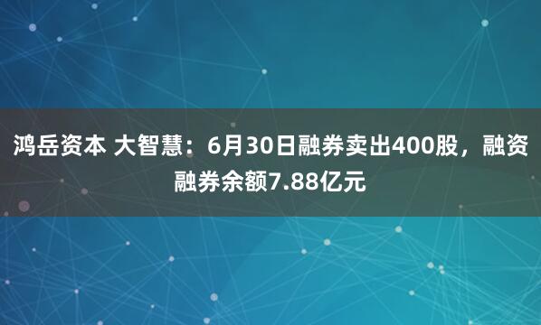 鸿岳资本 大智慧：6月30日融券卖出400股，融资融券余额7.88亿元