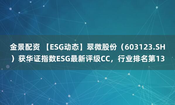 金景配资 【ESG动态】翠微股份（603123.SH）获华证指数ESG最新评级CC，行业排名第13